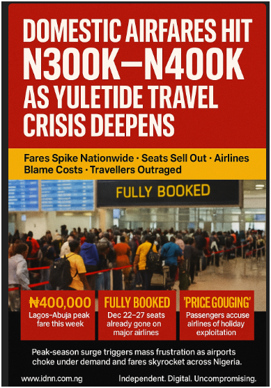 Domestic airfares hit ₦300k–₦400k as Christmas demand spikes
