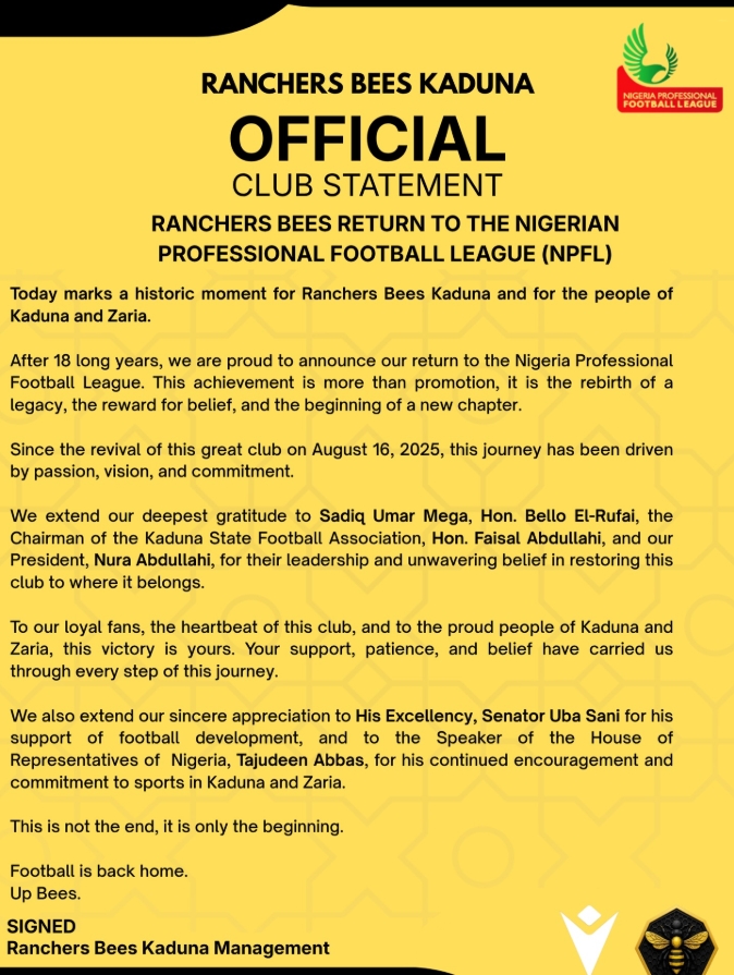 Ranchers Bees NPFL return