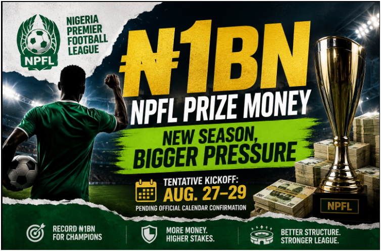 NPFL officials announce a record ₦1bn prize purse ahead of the 2026/27 season kickoff.
