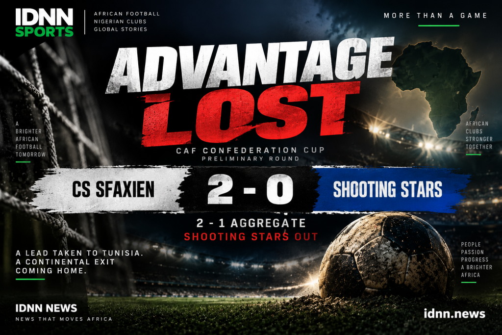 Shooting Stars eliminated from the CAF Confederation Cup after a 2-0 defeat to CS Sfaxien in Tunisia