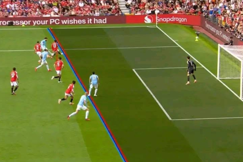 Blackfire-style Manchester derby VAR graphic highlighting controversy over Erling Haaland’s winning goal.