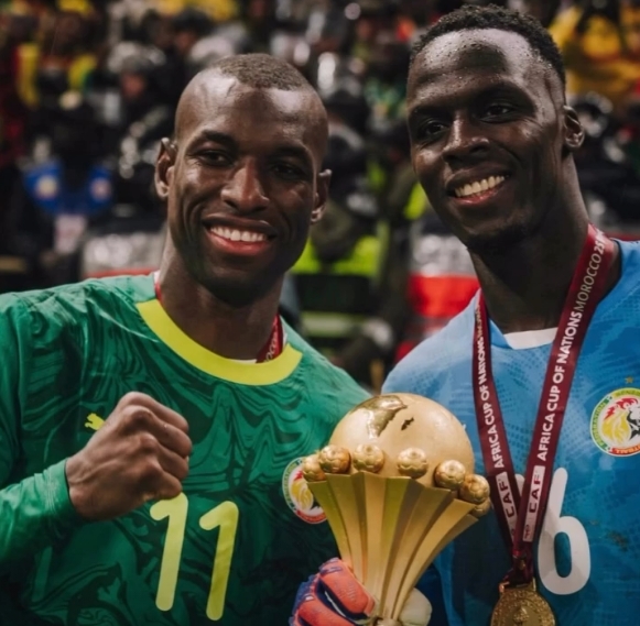 Blackfire-style Senegal goalkeeper retirement graphic marking Edouard Mendy’s exit after 59 international caps.