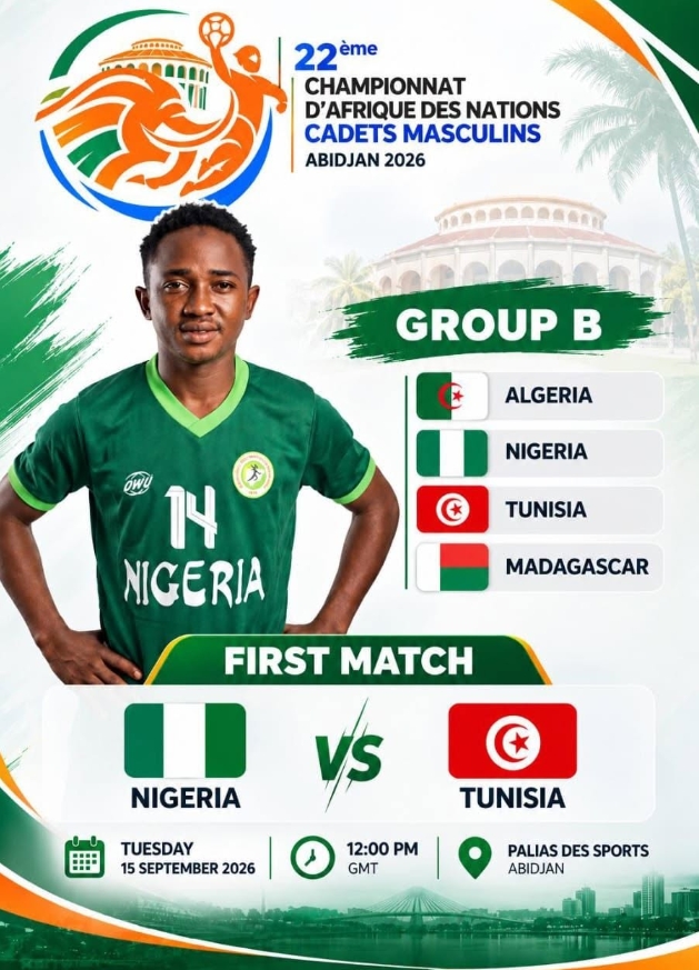 Nigeria U18 handball team competing at the African Men’s Youth Handball Championship in Abidjan