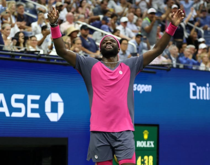 Frances Tiafoe celebrates during his 2026 US Open run ahead of his semi-final against Ben Shelton.